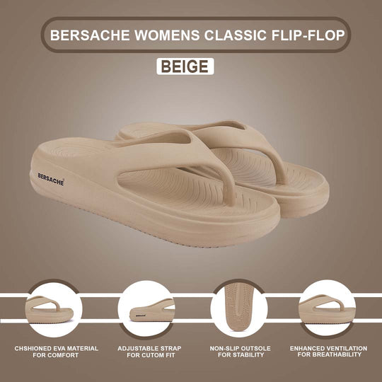 Bersache Extra Soft Classic Casual with  Regular wear with Ultra Soft & Flexibility Technology Flip-Flop for Women's & Girl's (6197-Beige)