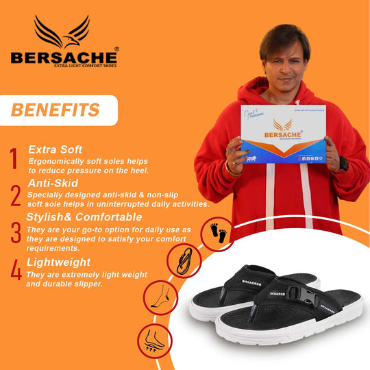 Bersache Extra Soft Classic Casual with  Regular wear with Ultra Soft & Flexibility Technology Sandal For Men's & Boy's-Black-6200