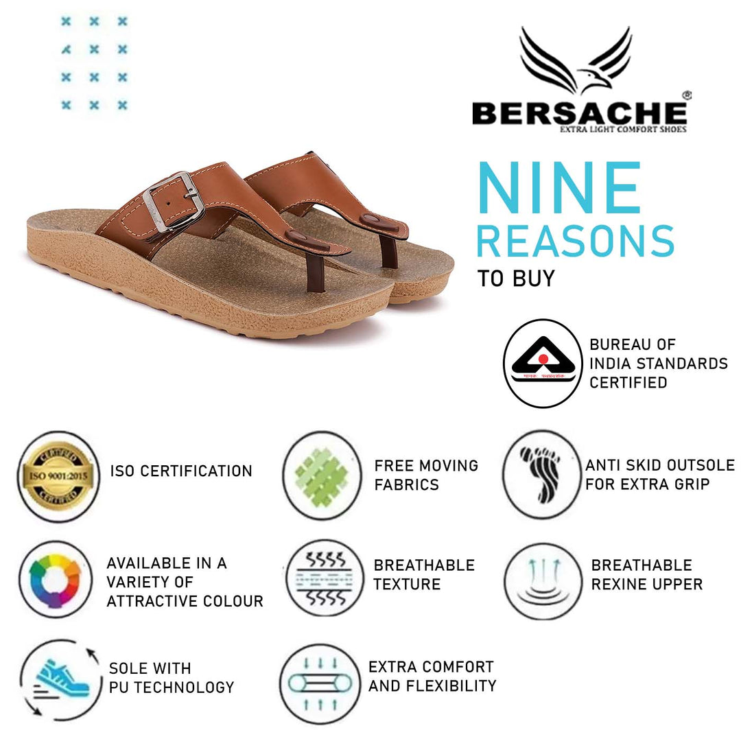 Bersache Extra Soft Classic Casual with  Regular wear with Ultra Soft & Flexibility Technology Flip-Flop for Men's & Boy's (6210-Tan)