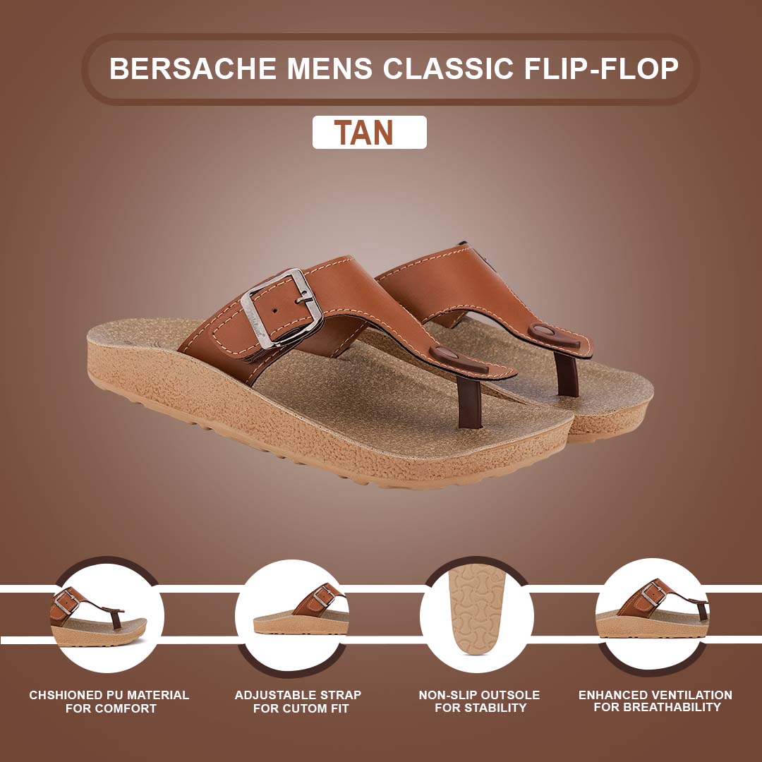 Bersache Extra Soft Classic Casual with  Regular wear with Ultra Soft & Flexibility Technology Flip-Flop for Men's & Boy's (6210-Tan)