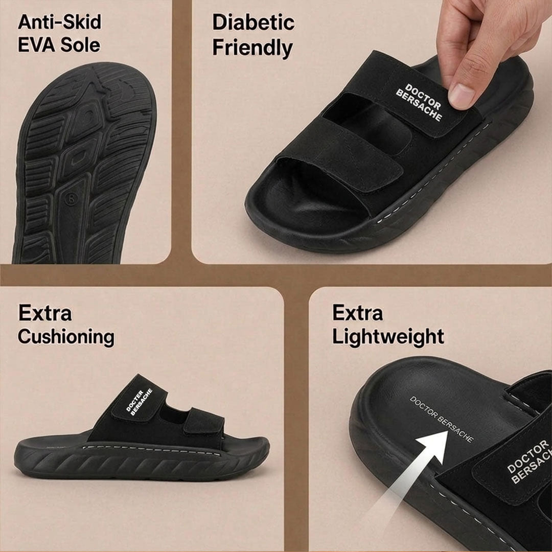 Doctor Bersache Newly Launched Orthopedic Comfort slider for Men | Diabetic Friendly | Extra Cushioning | Arch Support | Pain | Black-DS130