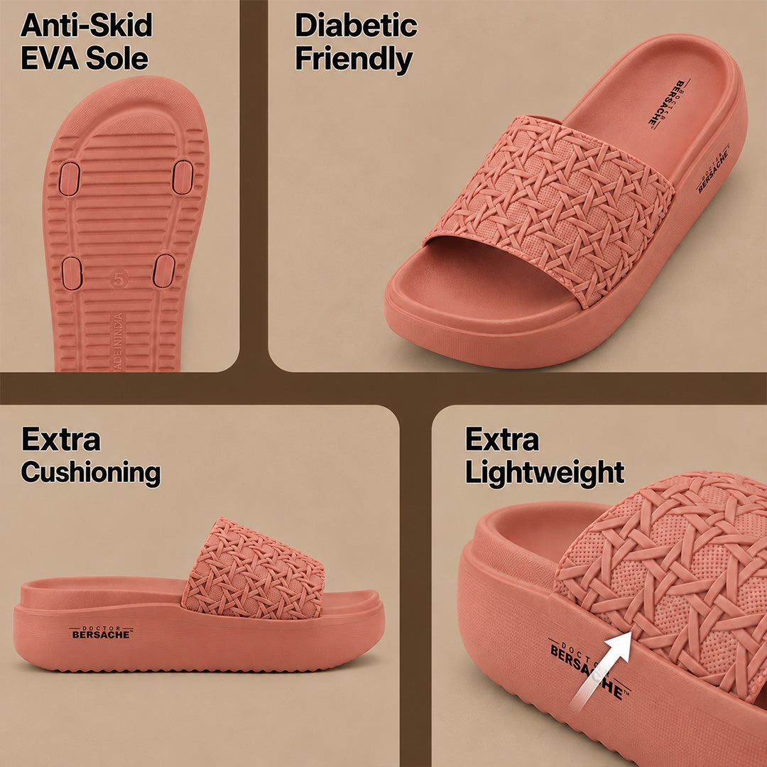 Doctor Bersache Newly Launched Orthopedic Comfort Slippers for Women | Diabetic Friendly | Extra Cushioning | Arch Support | Pain Relief Peach-DB -139