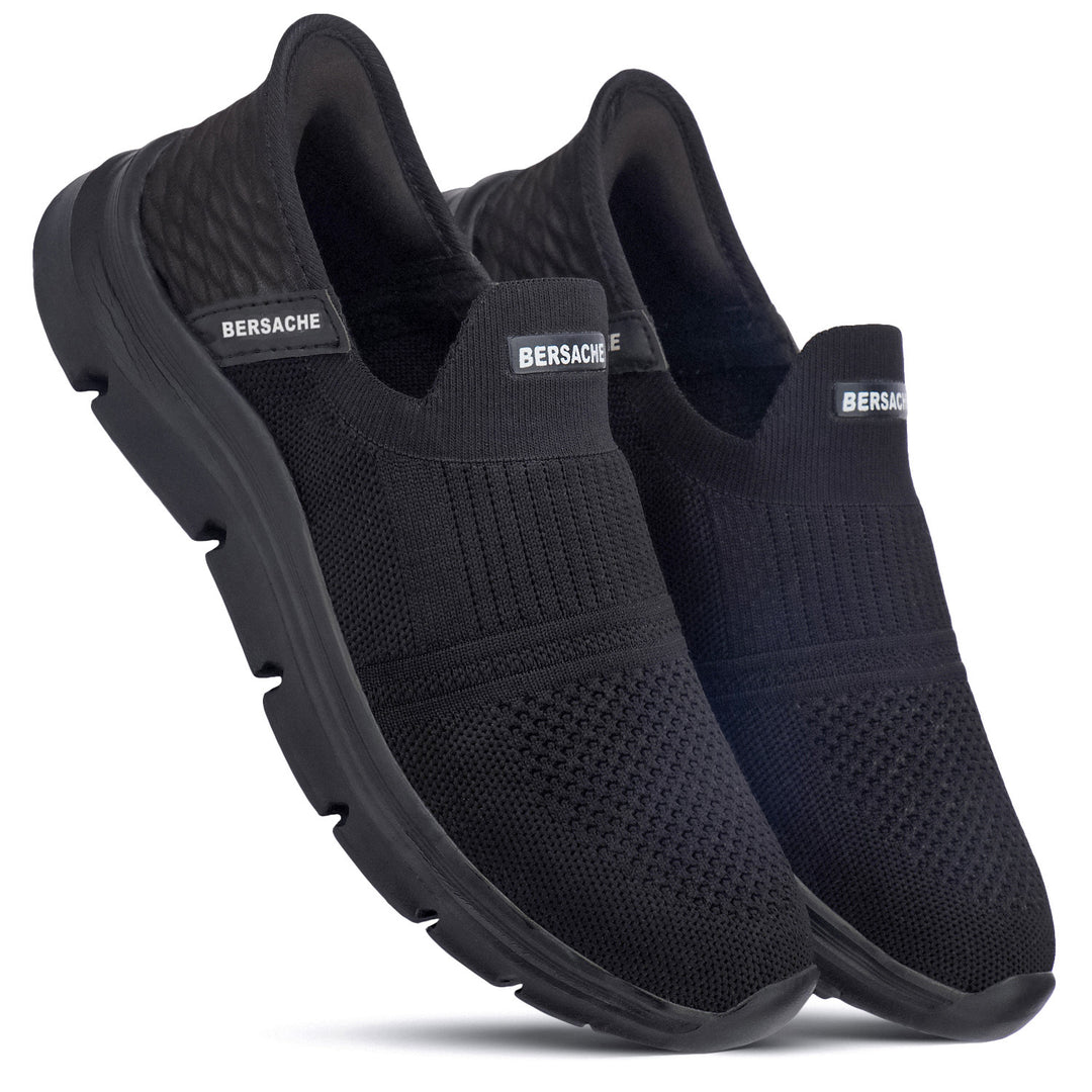 Bersache Lightweight Casual Sneaker Shoes For Men Black-8077