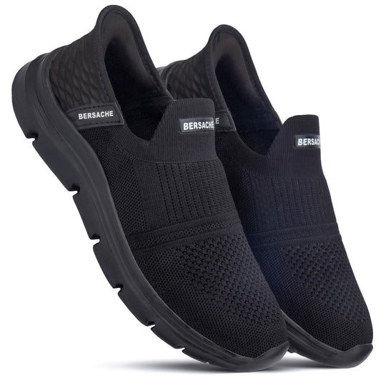 Bersache Lightweight Casual Sneaker Shoes For Men Black-8077
