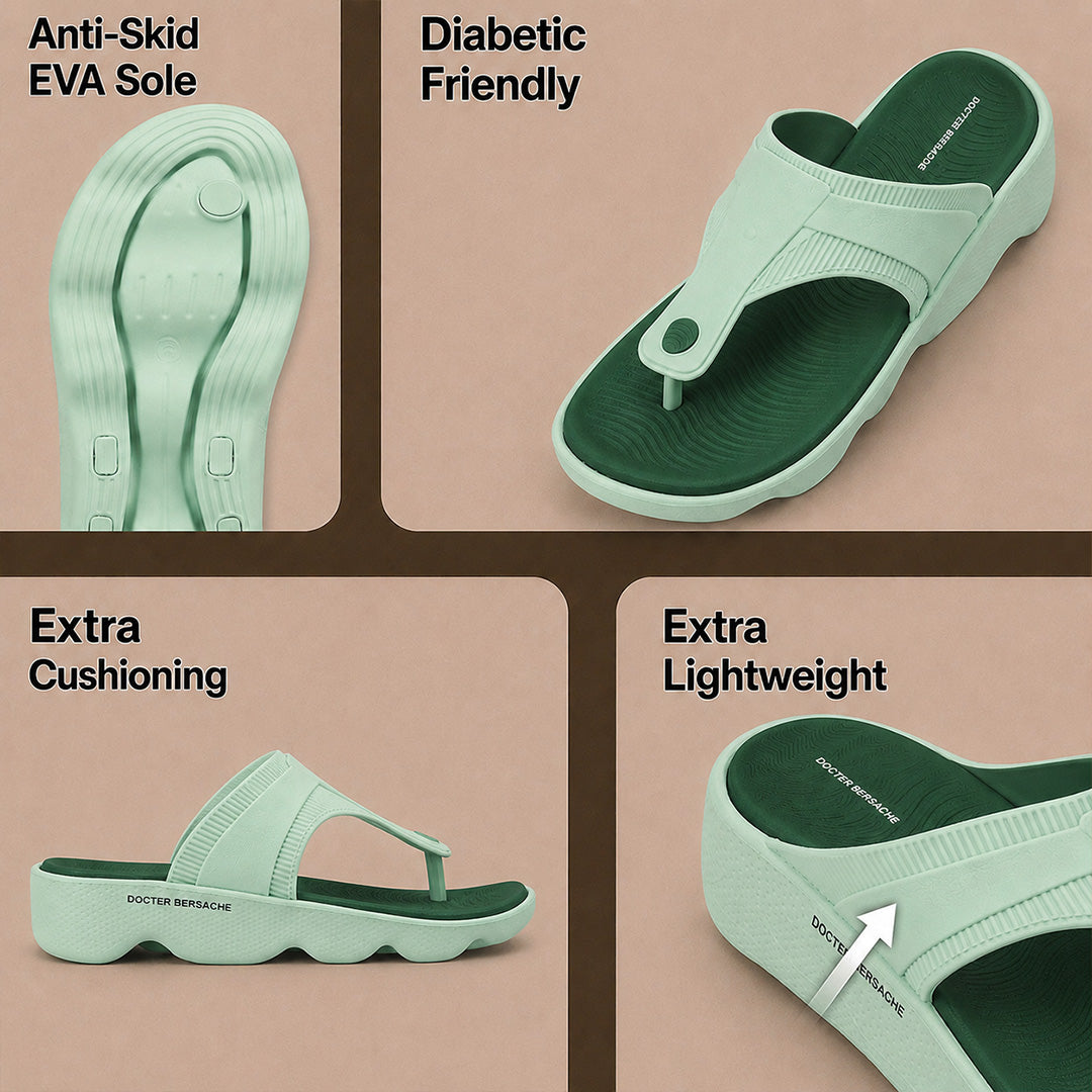 Doctor Bersache Newly Launched Orthopedic Comfort Slipper & Flip-Flop for Women | Diabetic Friendly | Extra Cushioning | Arch Support | Pain Green -DS120 .