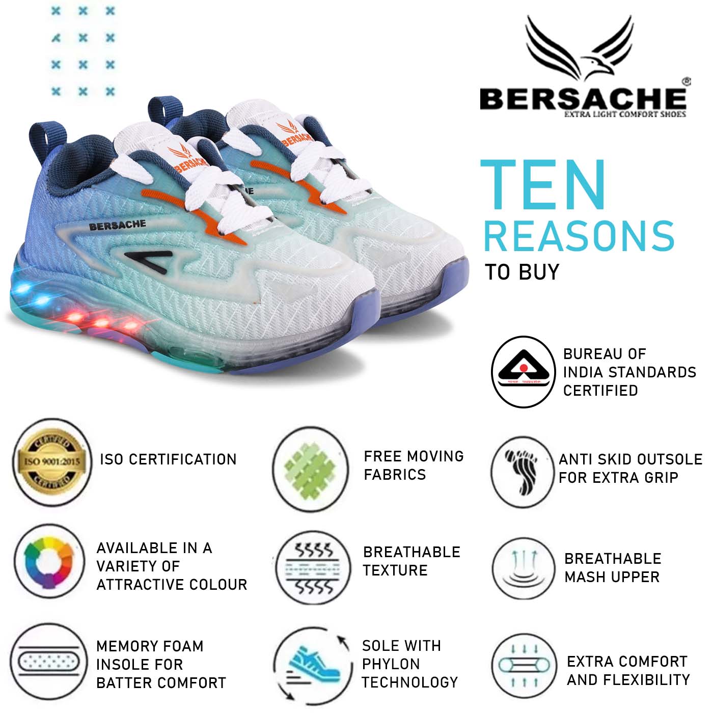 Bersache Casual Sneaker shoe for Kids|Soft Cushioned Insole,Slip-Resistance Casuals For Kids - Blue - 8033.