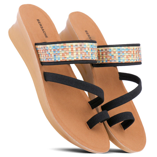 Bersache Extra Soft Classic Casual with  Regular wear with Ultra Soft & Flexibility Technology Sandal's For Women's & Girl's-(6240-Black)