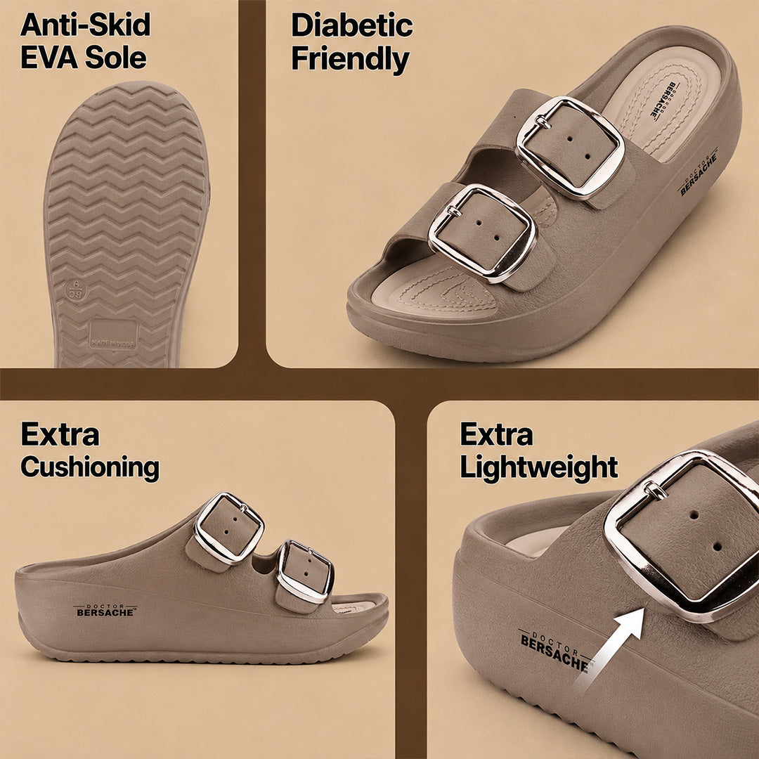 Doctor Bersache Newly Launched Orthopedic Comfort Slippers for Women | Diabetic Friendly | Extra Cushioning | Arch Support | Pain Relief Brown-DB -141