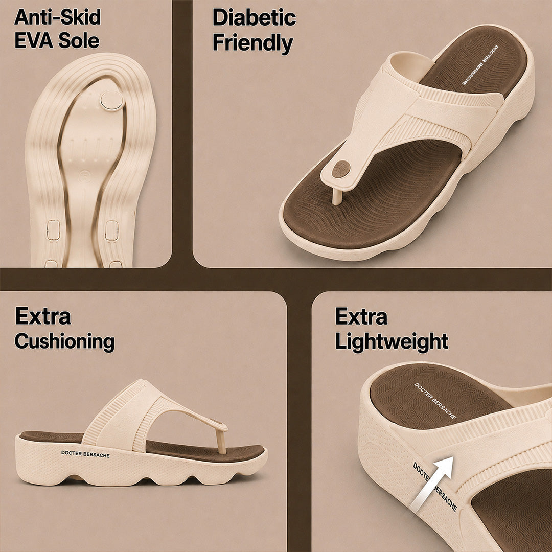 Doctor Bersache Newly Launched Orthopedic Comfort Slipper & Flip-Flop for Women | Diabetic Friendly | Extra Cushioning | Arch Support | Pain Brown -DS121 .