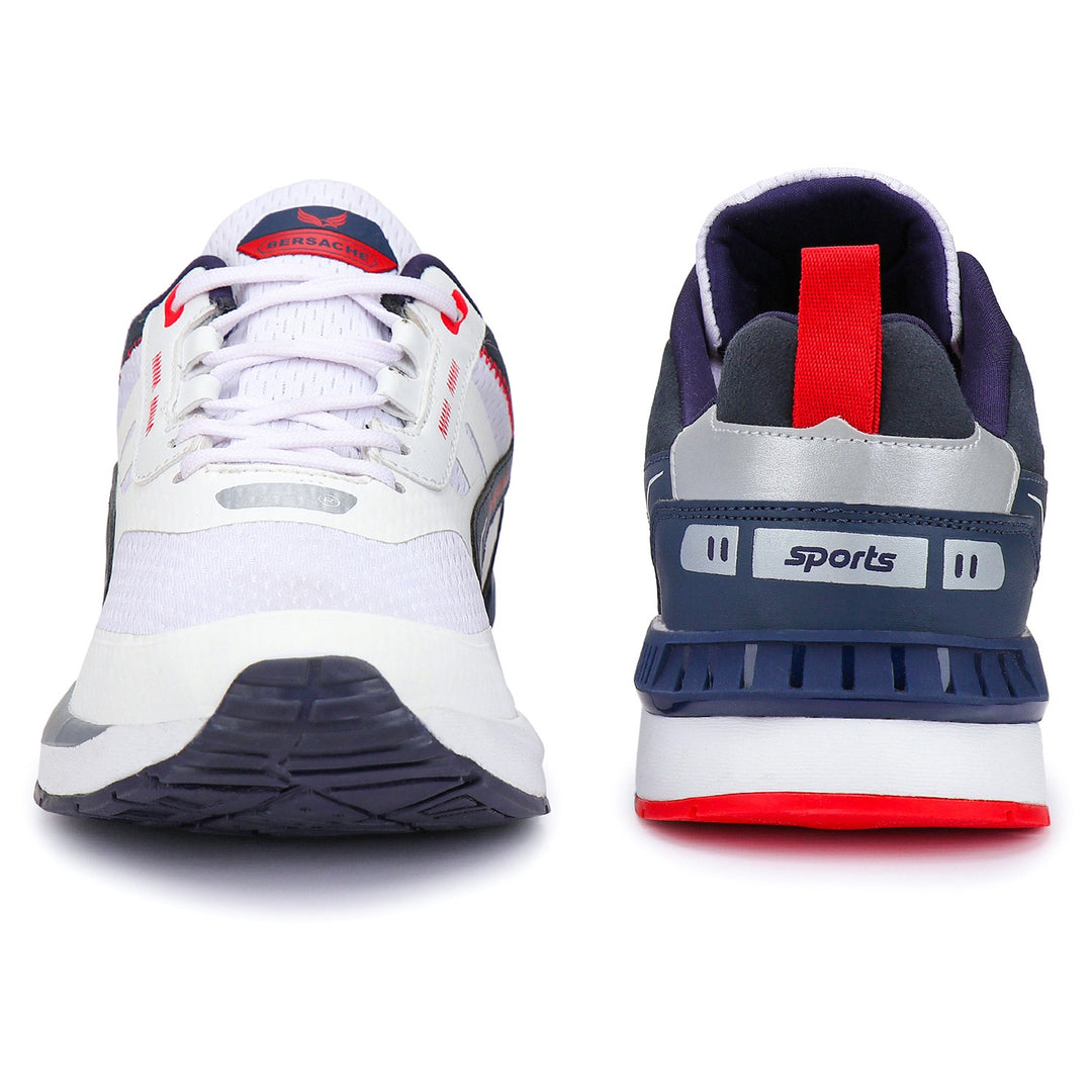 Bersache Lightweight Sports Running Walking Trekking Shoes For Men (9079-White)