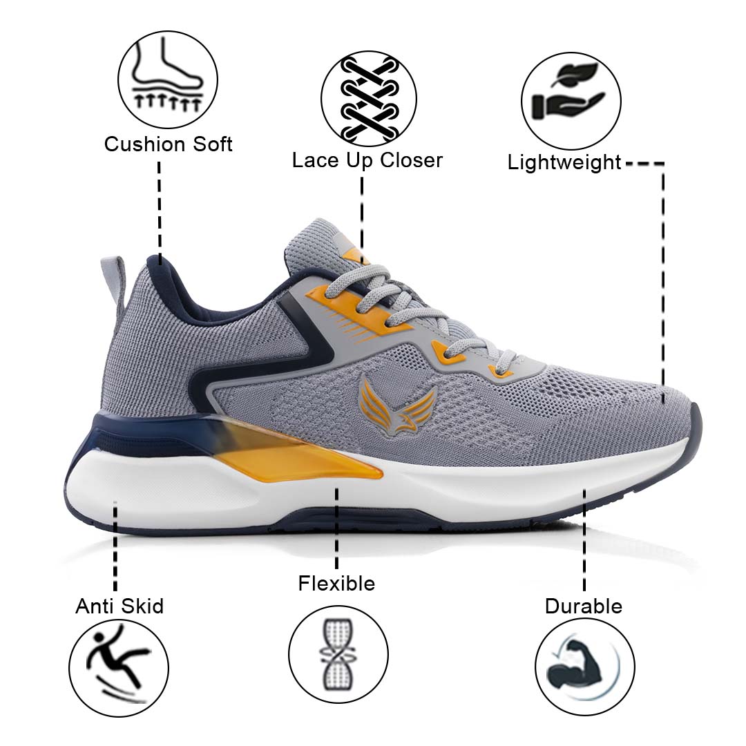 Bersache Premium Sports ,Gym, Trending Stylish Running Shoes For Men (9203-Grey).