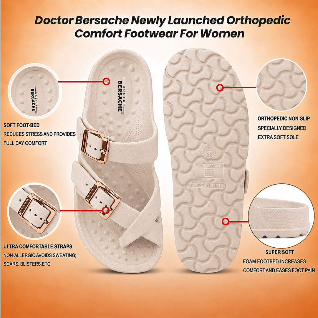 Doctor Bersache Newly Launched Orthopedic Comfort Slippers for Women | Diabetic Friendly | Extra Cushioning | Arch Support | Pain Relief Beige-DB -147
