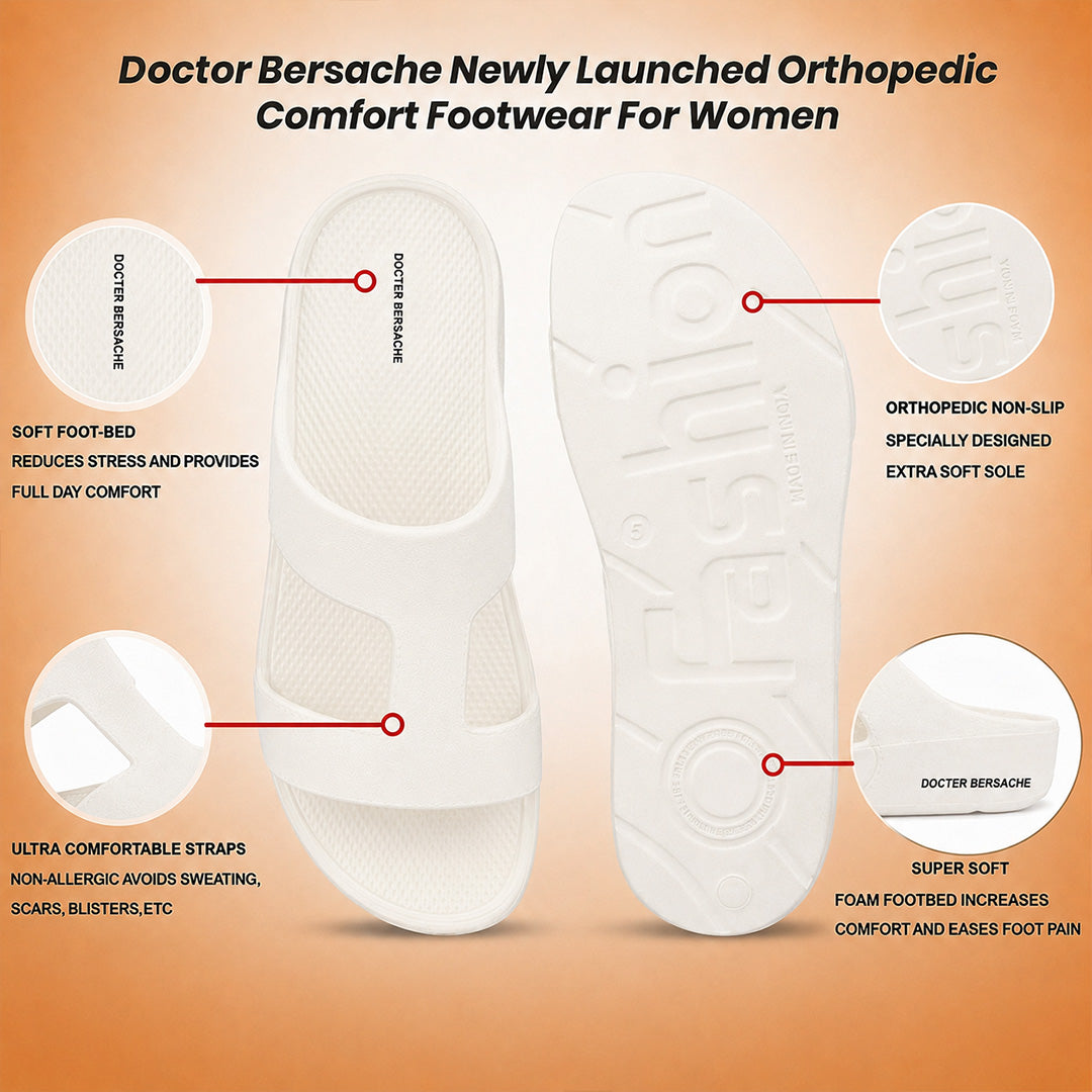 Doctor Bersache Newly Launched Orthopedic Comfort Slider for Men | Diabetic Friendly | Extra Cushioning | Arch Support | Pain White-DS113.