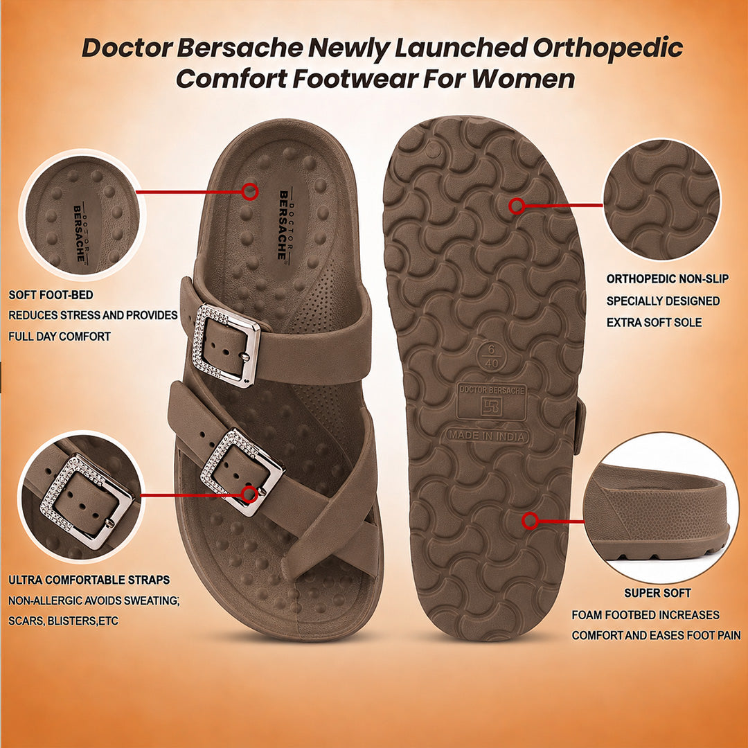Doctor Bersache Newly Launched Orthopedic Comfort Slippers for Women | Diabetic Friendly | Extra Cushioning | Arch Support | Pain Relief Brown-DB -146
