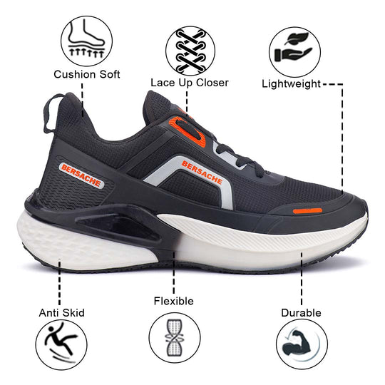 Bersache Premium Sports,Gym, Trending Stylish Running Shoes For Men (9206-Black)