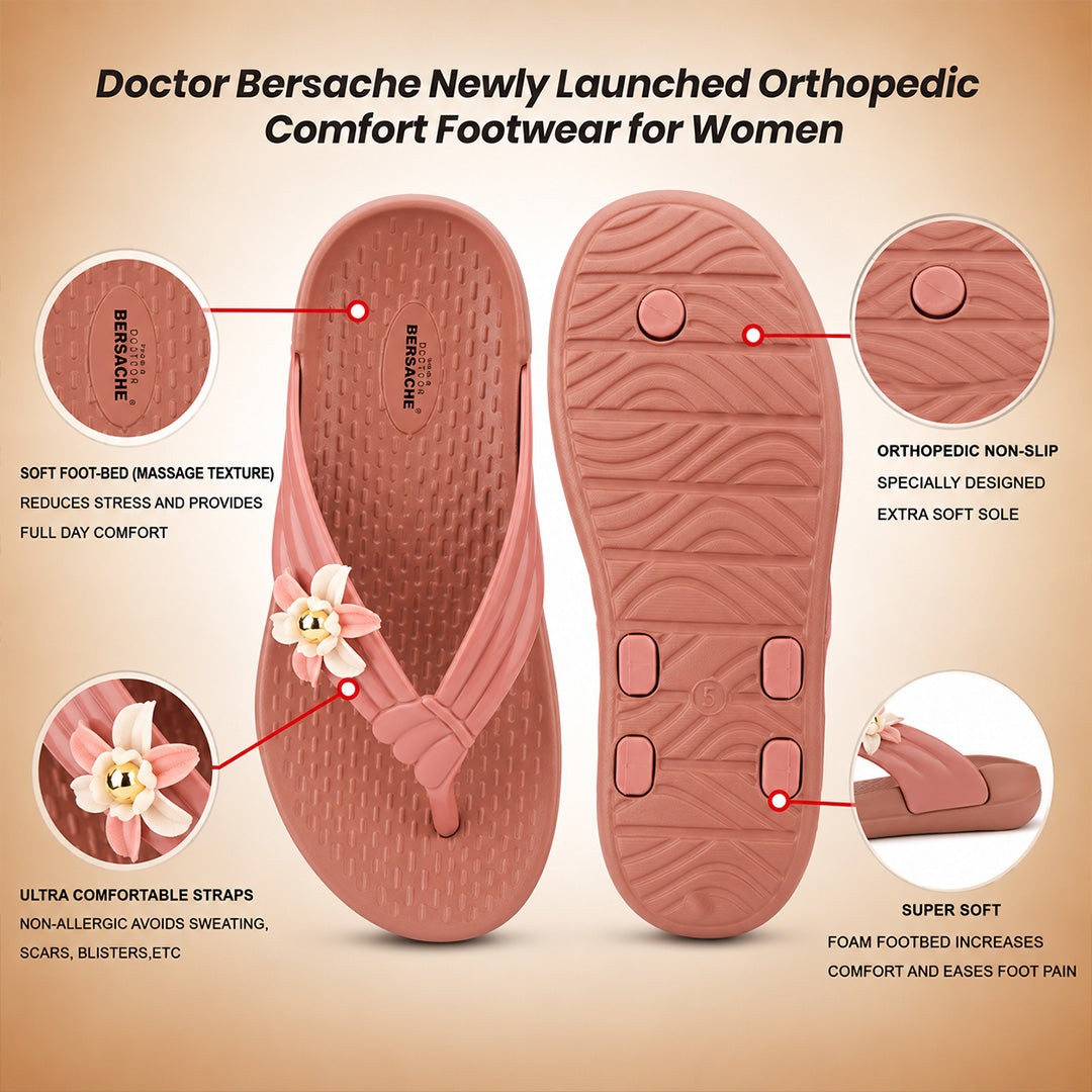 Doctor Bersache Newly Launched Orthopedic Comfort Slippers for Women | Diabetic Friendly | Extra Cushioning | Arch Support | Pain Relief Peach-DB -144