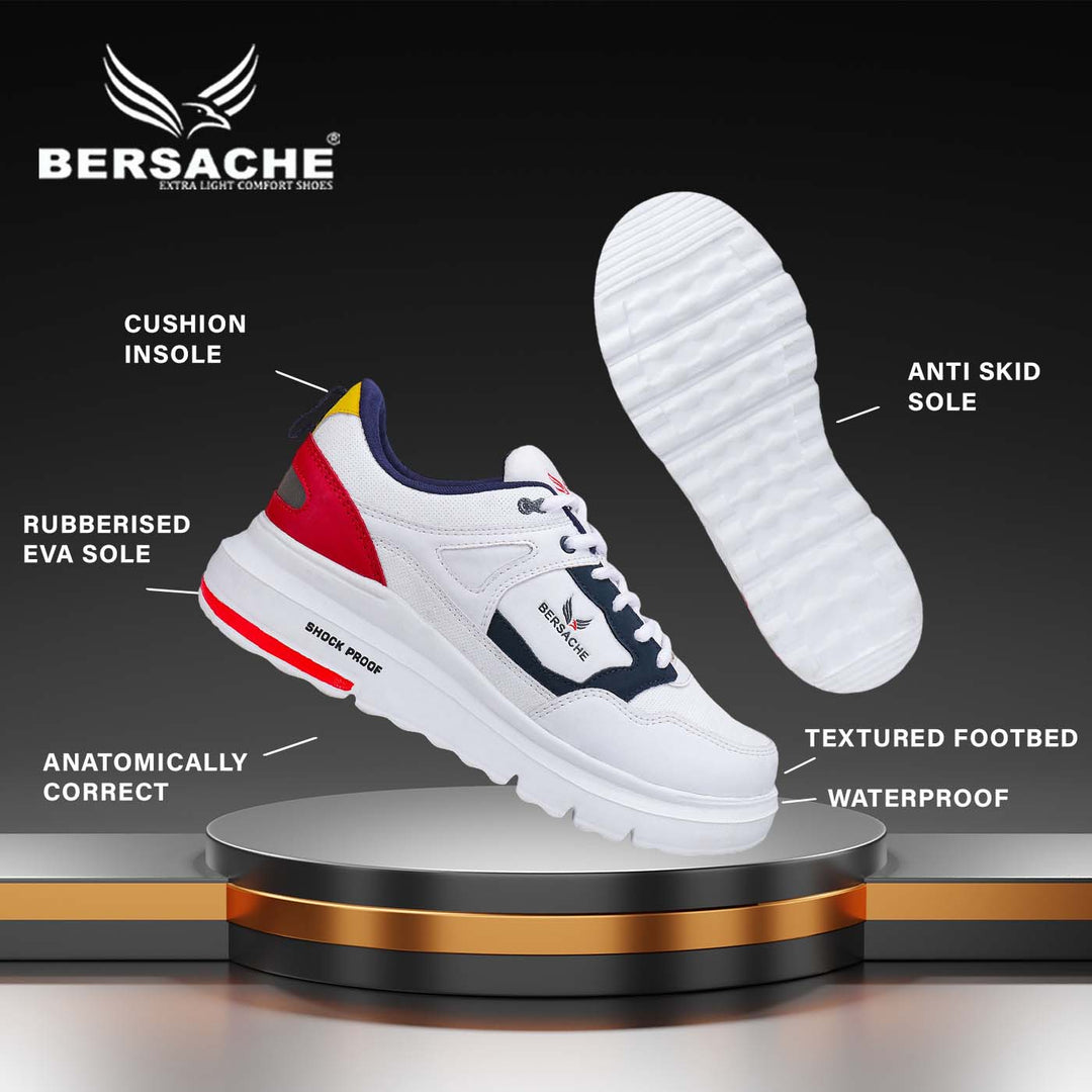 Bersache Lightweight Casual Sneaker Shoes For Men White-7052