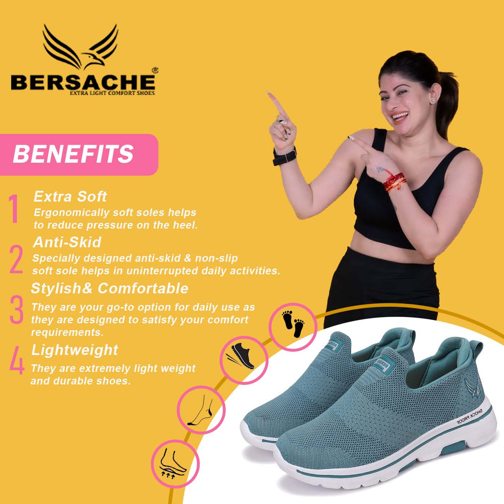 Bersache Lightweight Sports Running Shoes For Women Green- 7057