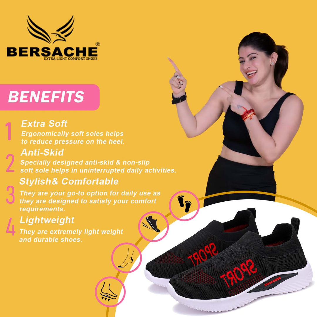 Bersache Lightweight Sports Running Walking Gym sneakers Trekking Hiking Lace up Shoes With High Quality Sole For Women - 7073