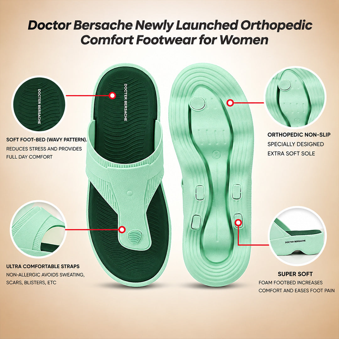 Doctor Bersache Newly Launched Orthopedic Comfort Slipper & Flip-Flop for Women | Diabetic Friendly | Extra Cushioning | Arch Support | Pain Green -DS120 .