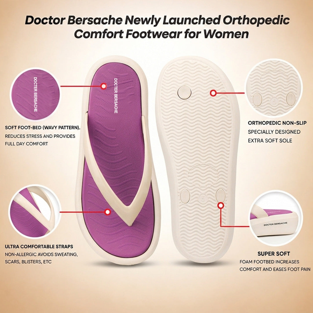 Doctor Bersache Newly Launched Orthopedic Comfort Slipper & Flip-Flop for Women | Diabetic Friendly | Extra Cushioning | Arch Support | Pain Purple -DS122 .