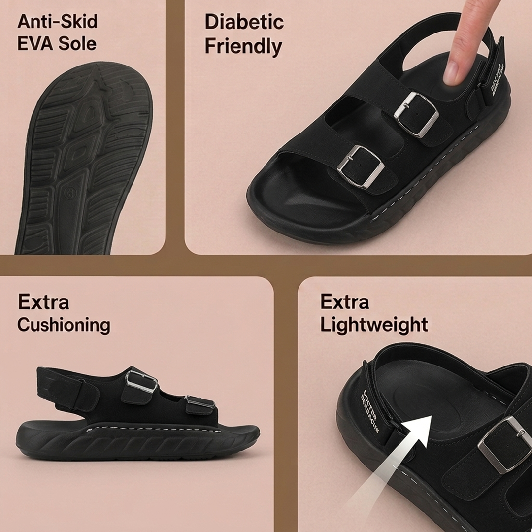 Doctor Bersache Newly Launched Orthopedic Comfort slider for Men | Diabetic Friendly | Extra Cushioning | Arch Support | Pain | Black-DS136