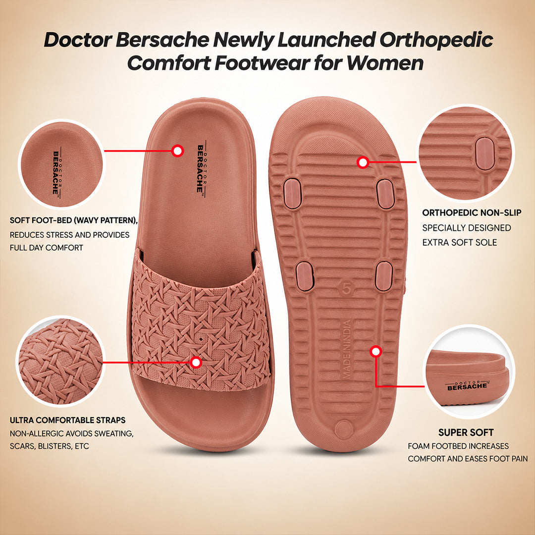 Doctor Bersache Newly Launched Orthopedic Comfort Slippers for Women | Diabetic Friendly | Extra Cushioning | Arch Support | Pain Relief Peach-DB -139