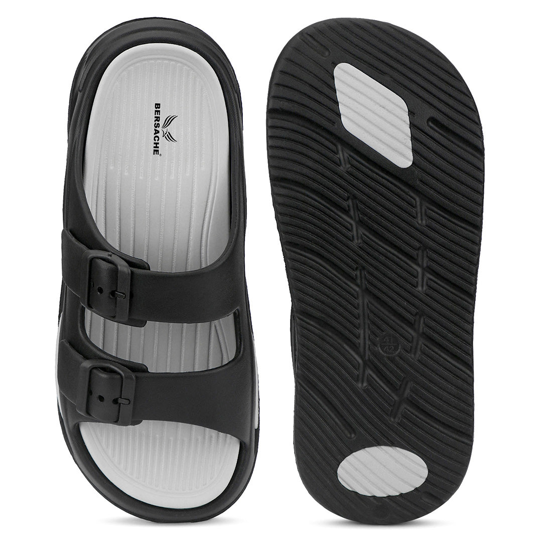 Bersache Extra Soft Classic Casual  with Regular wear with Ultra Soft & Flexibility Technology Sandals for Men's-(6345-Gray & Black)