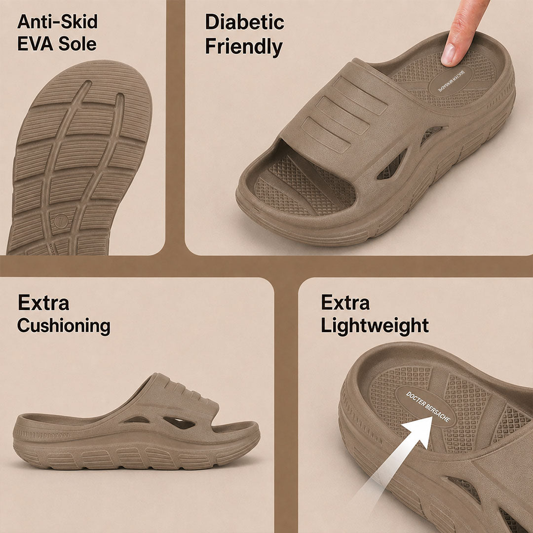 Doctor Bersache Newly Launched Orthopedic Comfort Slider for Men | Diabetic Friendly | Extra Cushioning | Arch Support | Pain |Brown-DS108.