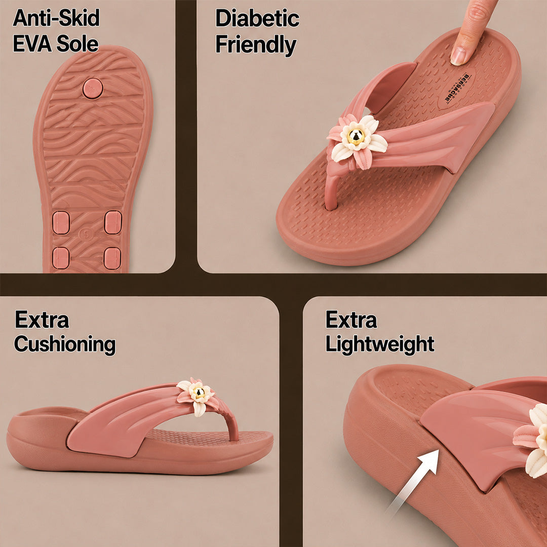 Doctor Bersache Newly Launched Orthopedic Comfort Slippers for Women | Diabetic Friendly | Extra Cushioning | Arch Support | Pain Relief Peach-DB -144