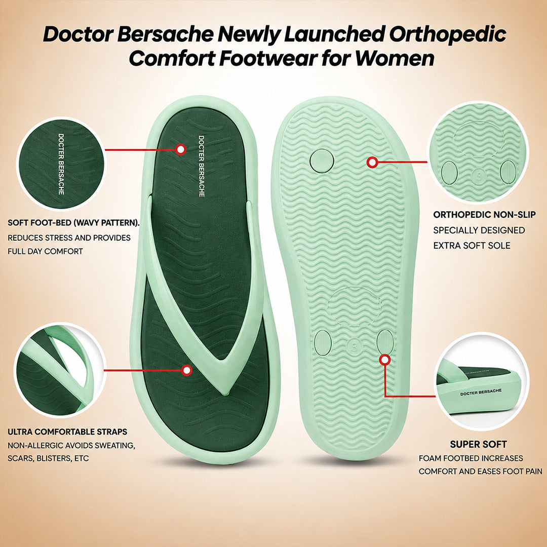 Doctor Bersache Newly Launched Orthopedic Comfort Slipper & Flip-Flop for Women | Diabetic Friendly | Extra Cushioning | Arch Support | Pain Green-DS123 .