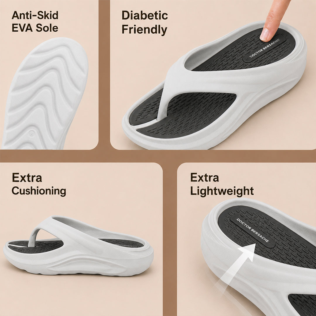 Doctor Bersache Newly Launched Orthopedic Comfort Slippers And Flip-Flop for Men | Diabetic Friendly | Extra Cushioning | Arch Support | Pain |  White DS101