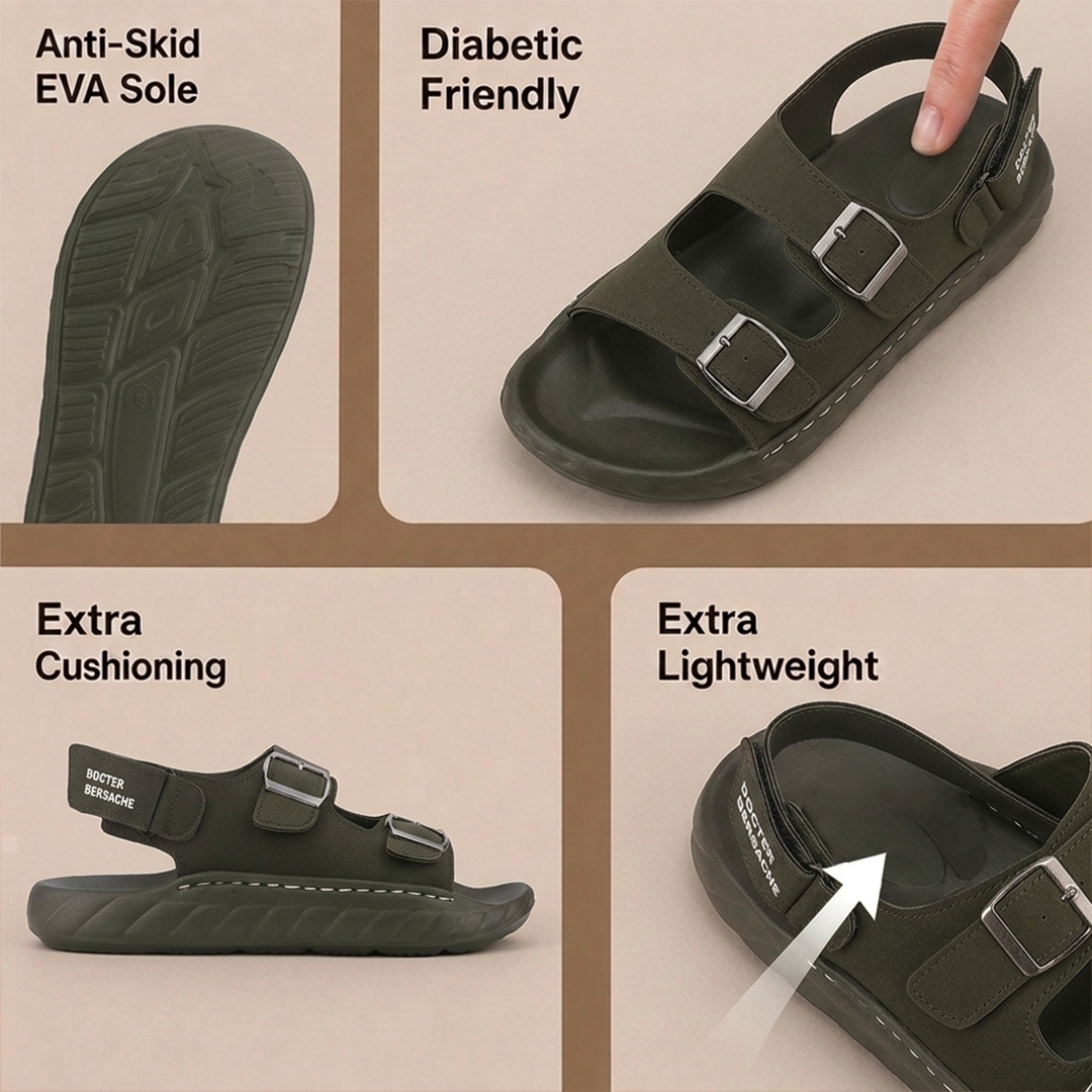 Doctor Bersache Newly Launched Orthopedic Comfort slider for Men | Diabetic Friendly | Extra Cushioning | Arch Support | Pain | Olive -DS134
