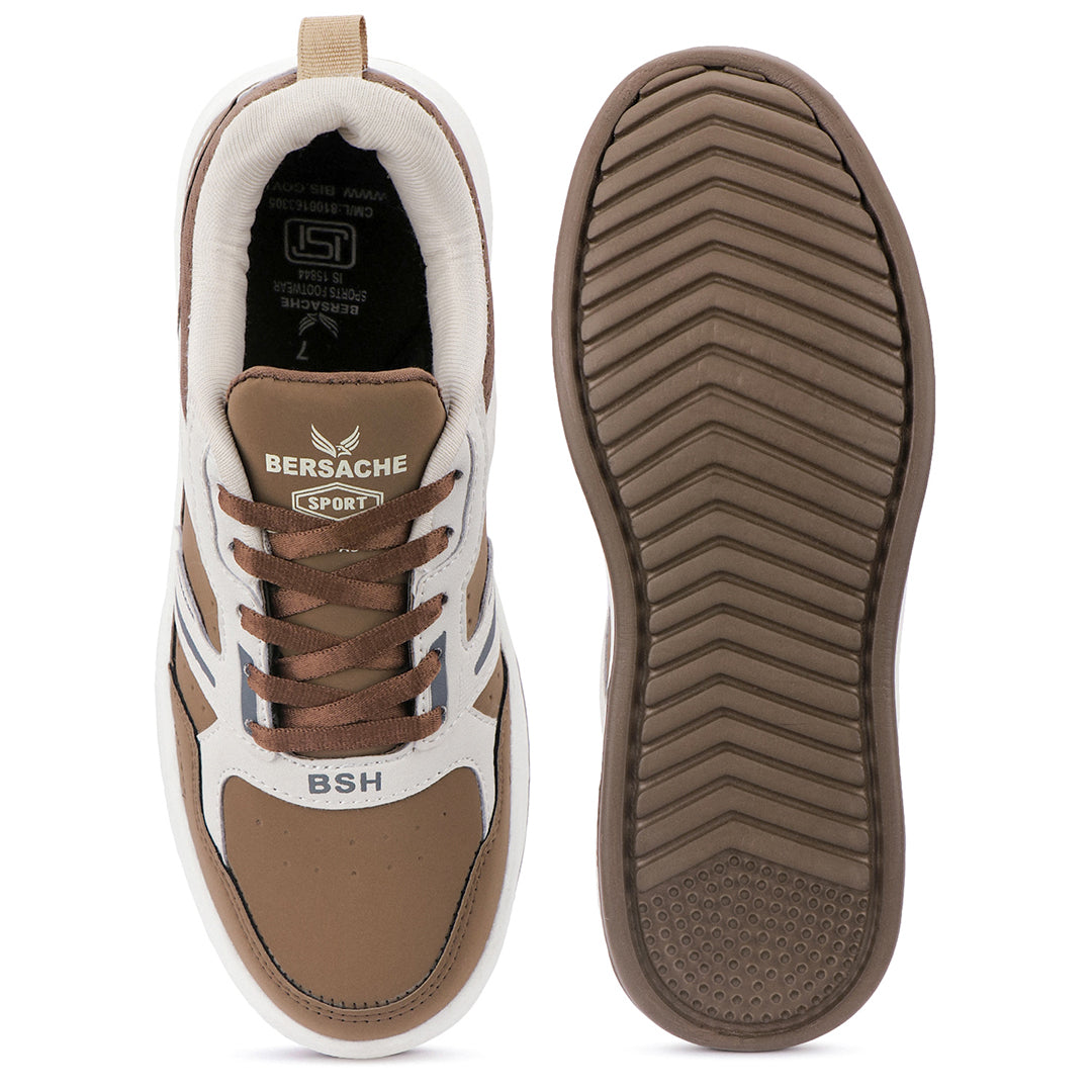 Bersache Casual Sneaker shoe for Men| Soft Cushioned Insole , Slip-Resistance Casuals For Men (Brown-Beige-8144)