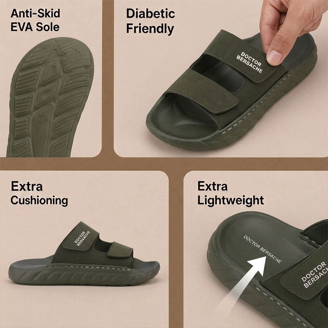 Doctor Bersache Newly Launched Orthopedic Comfort slider for Men | Diabetic Friendly | Extra Cushioning | Arch Support | Pain | Olive Green-DS129