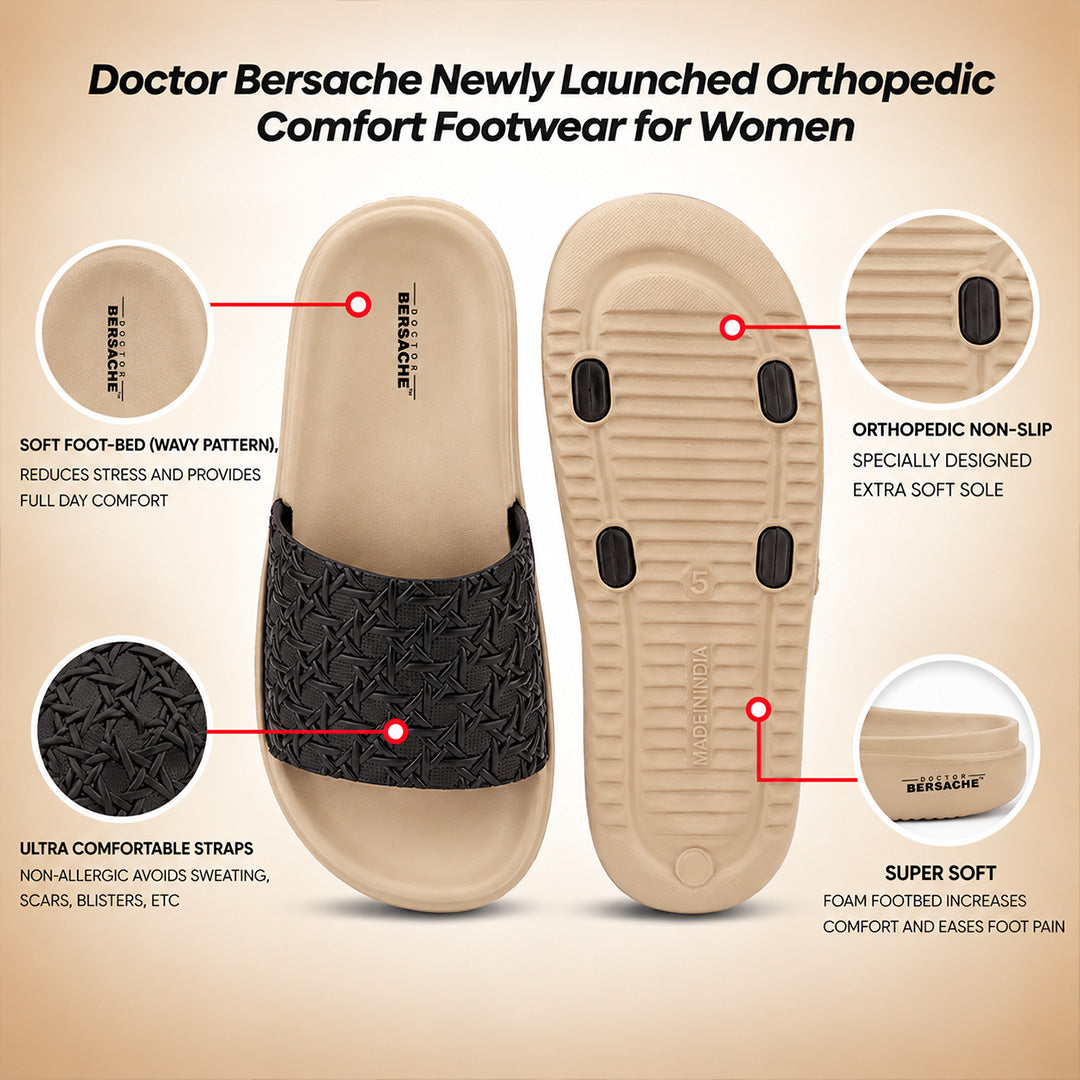 Doctor Bersache Newly Launched Orthopedic Comfort Slippers for Women | Diabetic Friendly | Extra Cushioning | Arch Support | Pain Relief Beige-DB -140