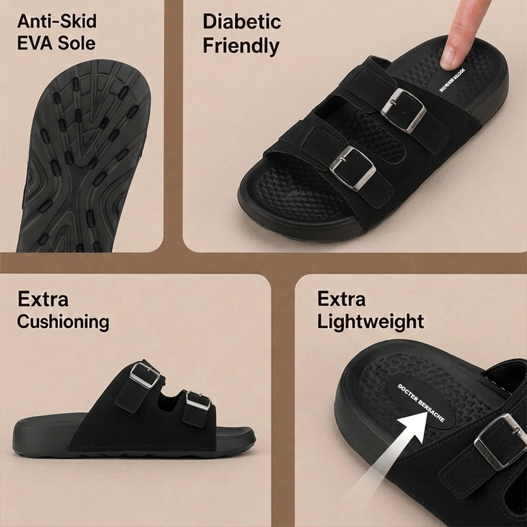 Doctor Bersache Newly Launched Orthopedic Comfort slider for Men | Diabetic Friendly | Extra Cushioning | Arch Support | Pain | Black-DS132