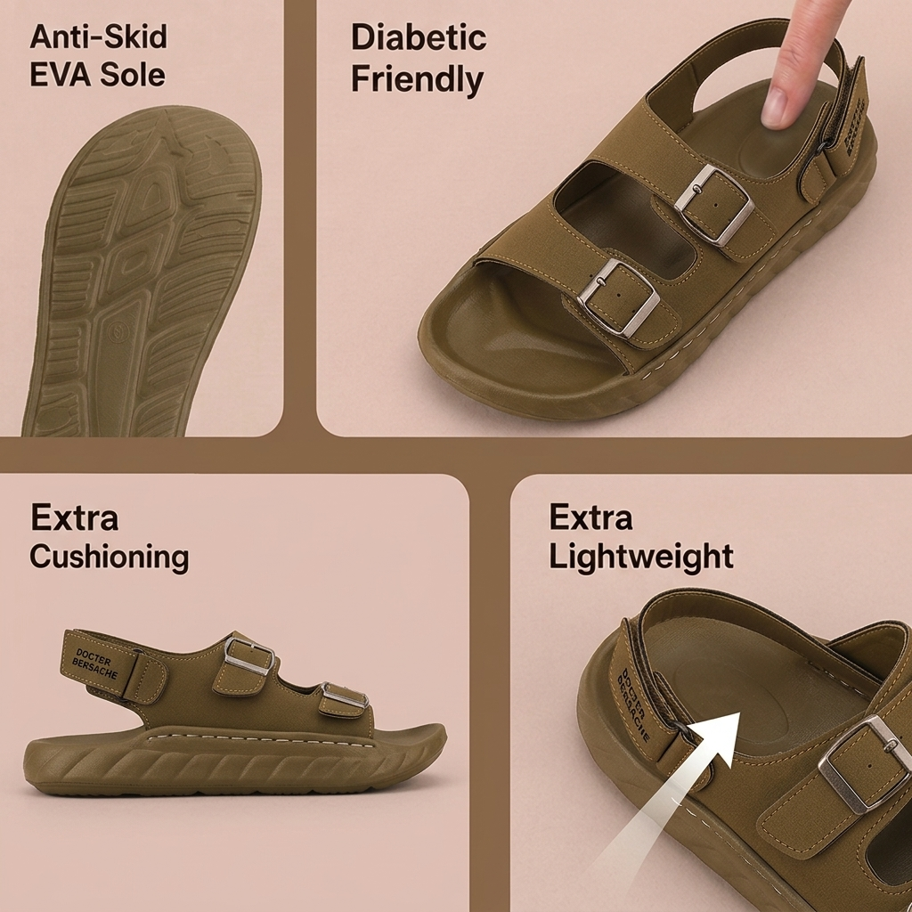 Doctor Bersache Newly Launched Orthopedic Comfort slider for Men | Diabetic Friendly | Extra Cushioning | Arch Support | Pain | Brown-DS135