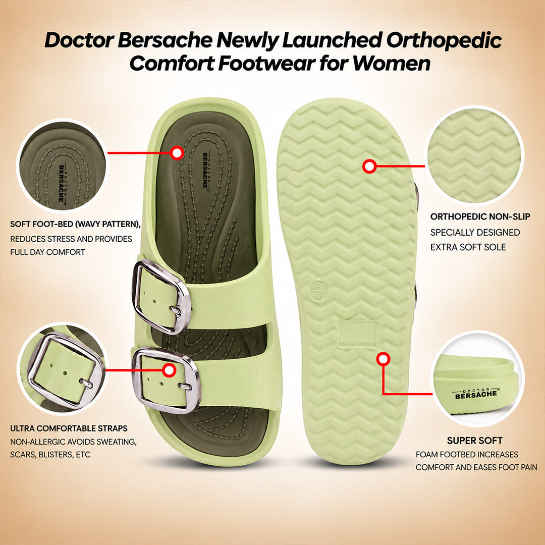 Doctor Bersache Newly Launched Orthopedic Comfort Slippers for Women | Diabetic Friendly | Extra Cushioning | Arch Support | Pain Relief Green-DB -143