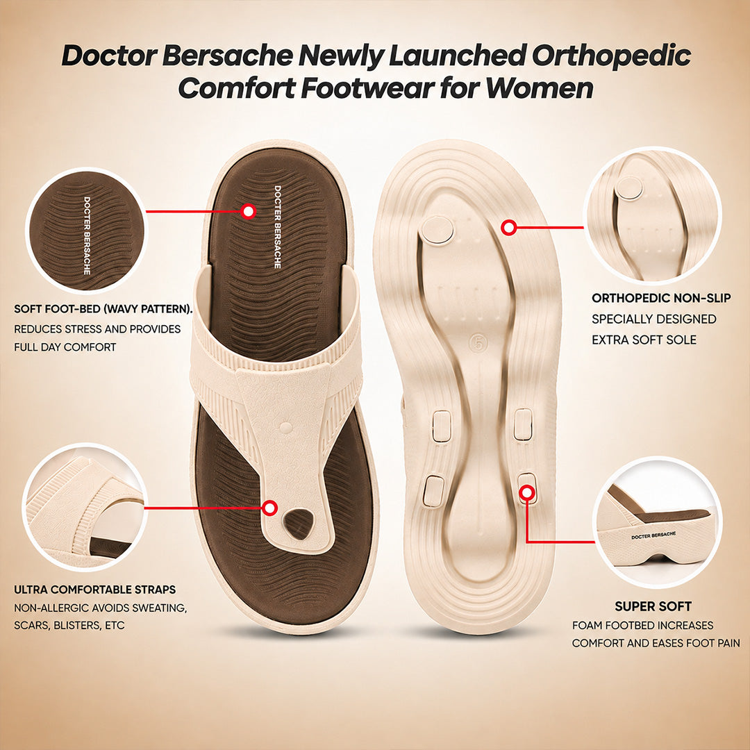 Doctor Bersache Newly Launched Orthopedic Comfort Slipper & Flip-Flop for Women | Diabetic Friendly | Extra Cushioning | Arch Support | Pain Brown -DS121 .
