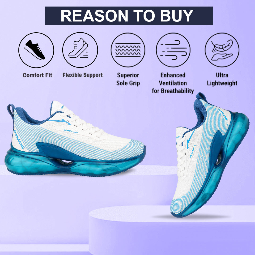 Bersache Premium Sports , Walking,Gym, Cricket, Trending  Running Shoes For Men's (Blue & White-9232)