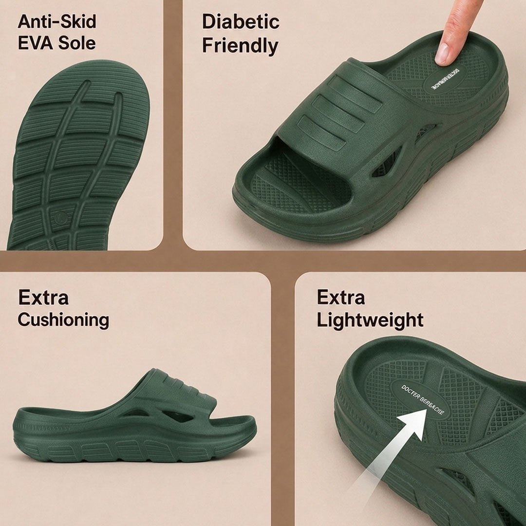 Doctor Bersache Newly Launched Orthopedic Comfort Slider for Men | Diabetic Friendly | Extra Cushioning | Arch Support | Pain |Green-DS107.