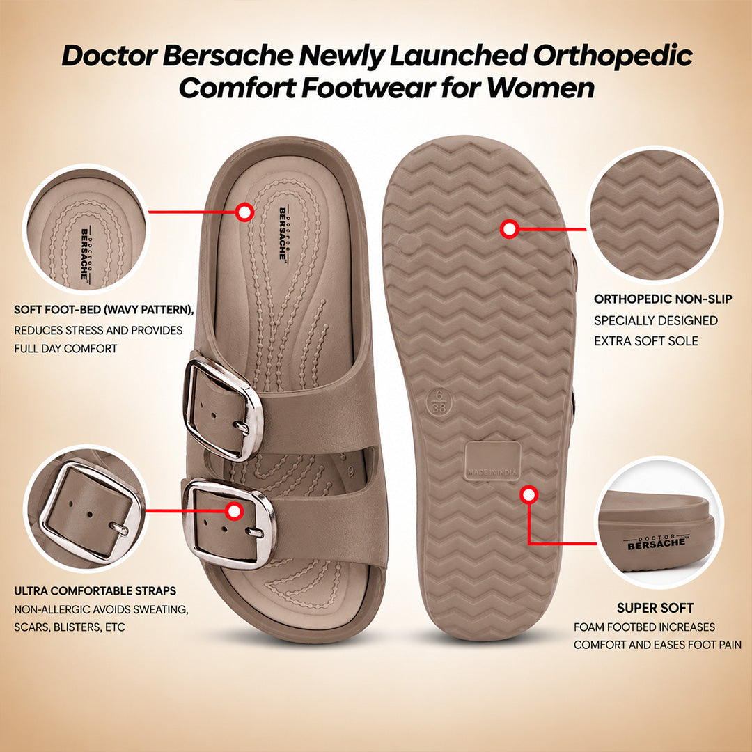 Doctor Bersache Newly Launched Orthopedic Comfort Slippers for Women | Diabetic Friendly | Extra Cushioning | Arch Support | Pain Relief Brown-DB -141