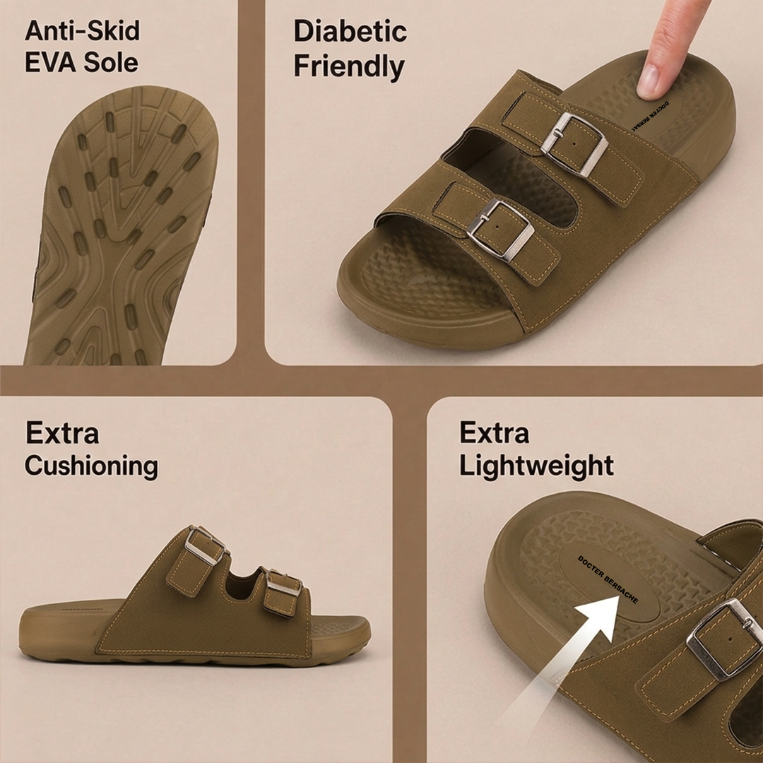 Doctor Bersache Newly Launched Orthopedic Comfort slider for Men | Diabetic Friendly | Extra Cushioning | Arch Support | Pain | Brown-DS131