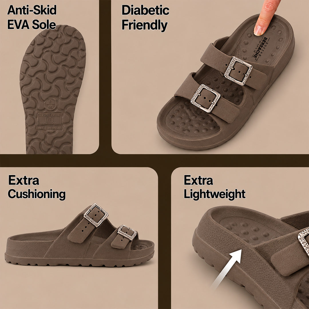 Doctor Bersache Newly Launched Orthopedic Comfort Slippers for Women | Diabetic Friendly | Extra Cushioning | Arch Support | Pain Relief Brown-DB -146
