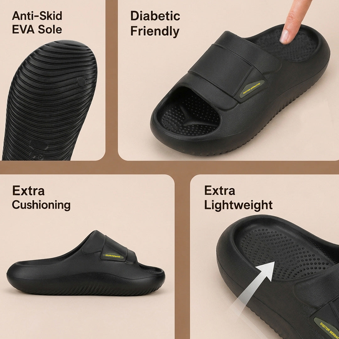 Doctor Bersache Newly Launched Orthopedic Comfort Slider for Men | Diabetic Friendly | Extra Cushioning | Arch Support | Pain |Black-DS106.
