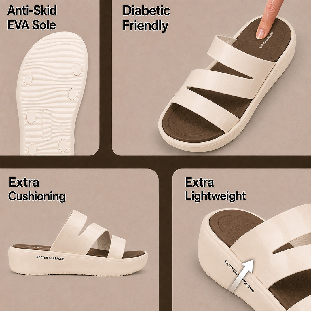 Doctor Bersache Newly Launched Orthopedic Comfort Slider for Women | Diabetic Friendly | Extra Cushioning | Arch Support | Pain beige-DS126.