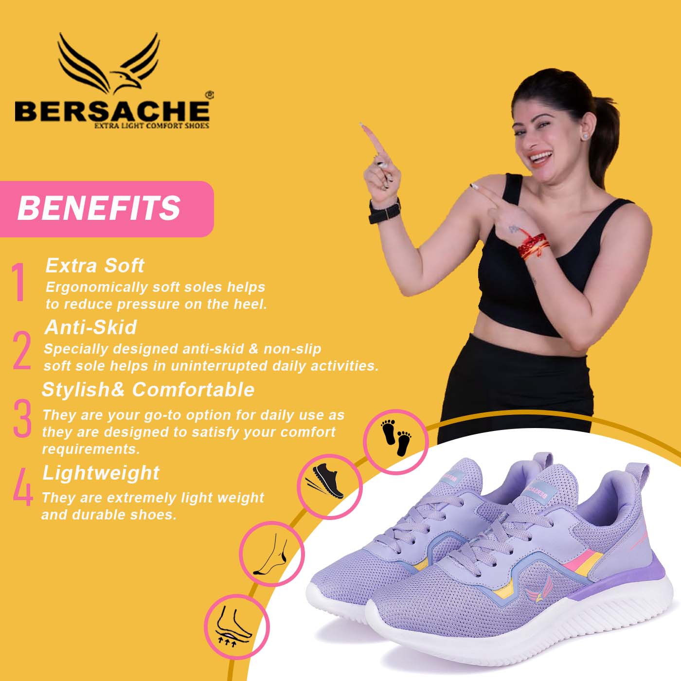 Bersache Sneaker, Loafers ,Casual With Extra Comfort Sneakers For Women (Purple-8025)