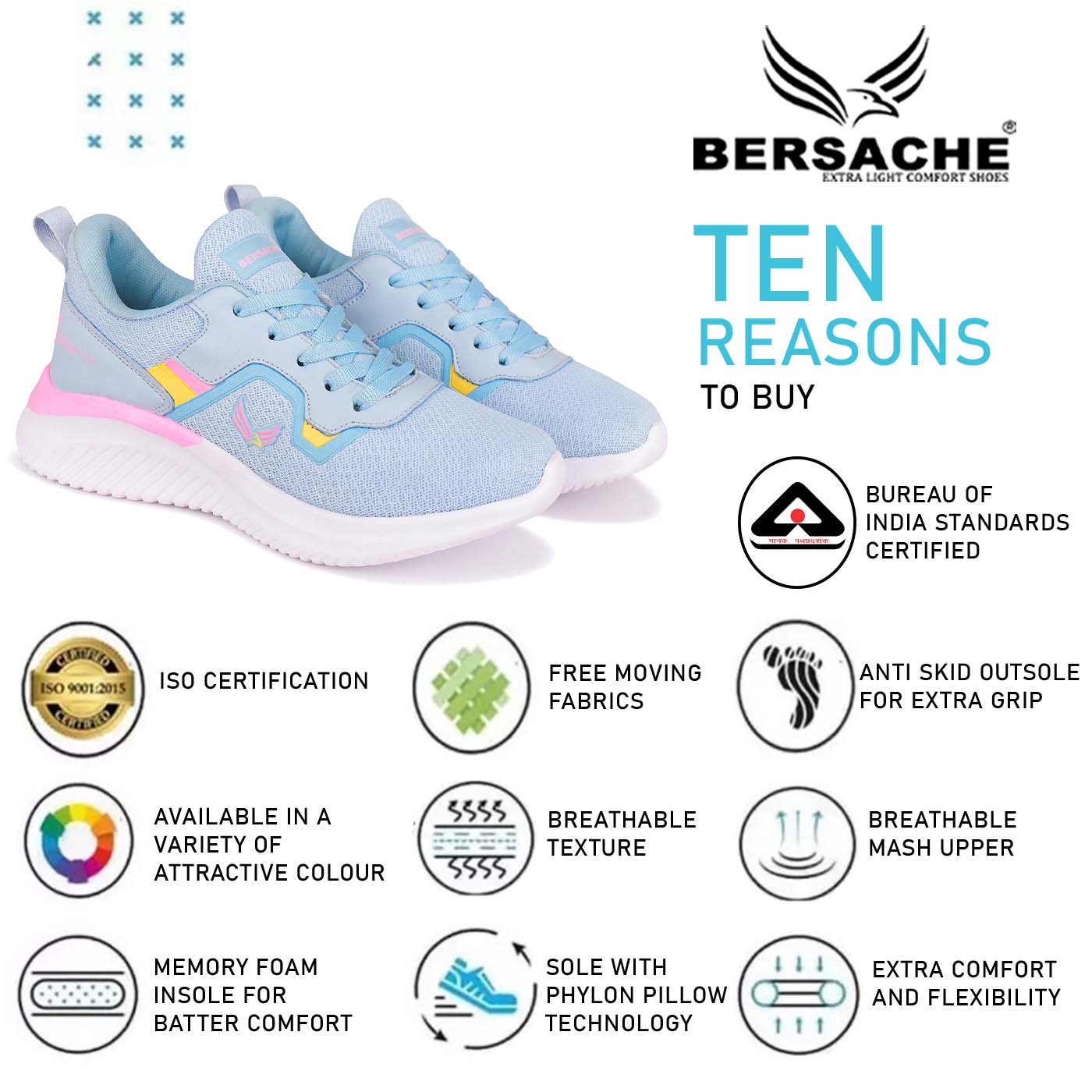 Bersache Premium Sports ,Gym, Trending Stylish Running shoes for Women (8026-Blue)