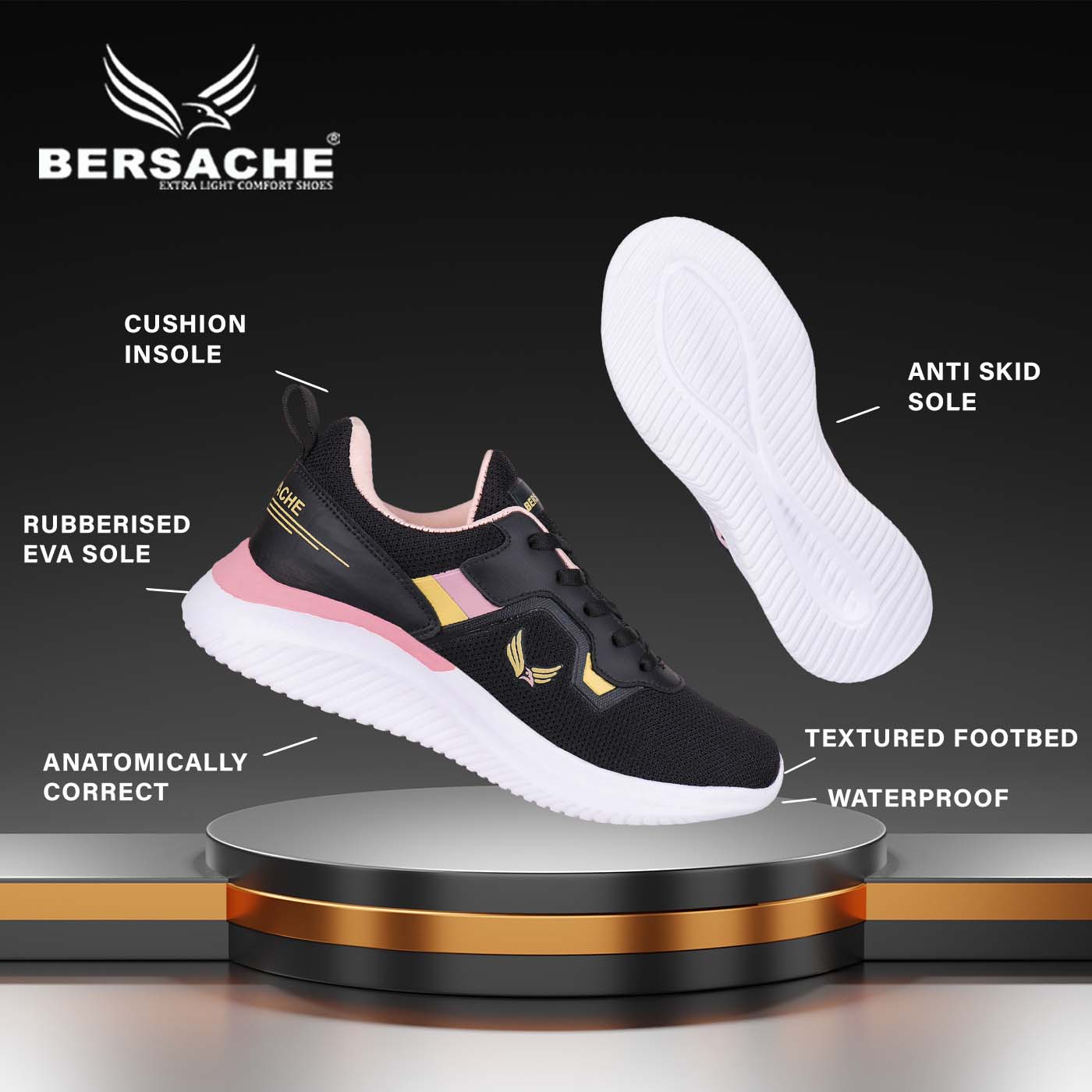 Bersache Sneaker, Loafers ,Casual With Extra Comfort Sneakers For Women (Black-8027)
